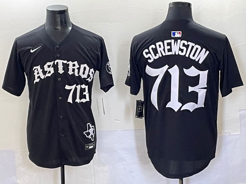 Men 2025 Houston Astros 713 Screwston Black Seven generations Joint Name Nike MLB Jersey style 8